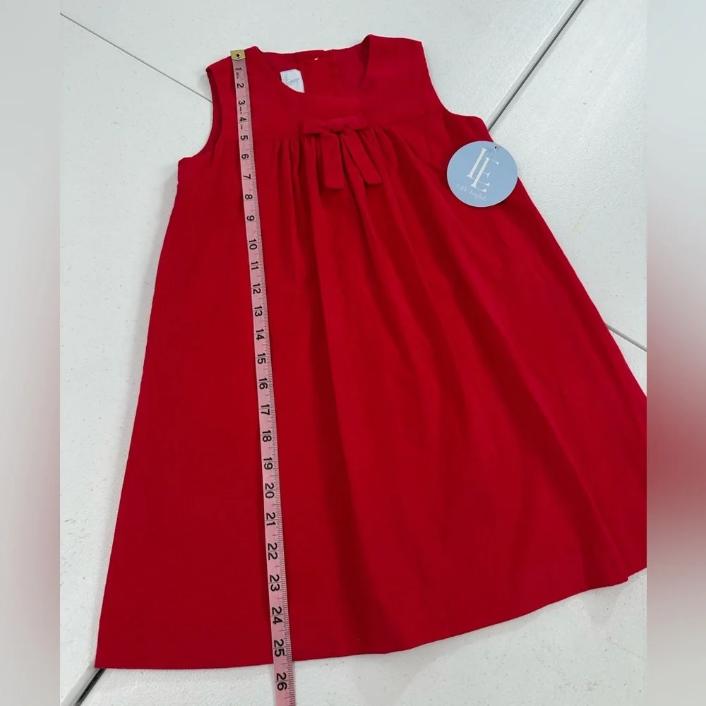 Little English Red Corduroy Jumper Dress Pleated Bow Holiday Preppy Classic 6